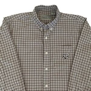 Texas A&M Button Up Shirt Mens Large Maroon Gray Plaid Embroidered Logo Aggies